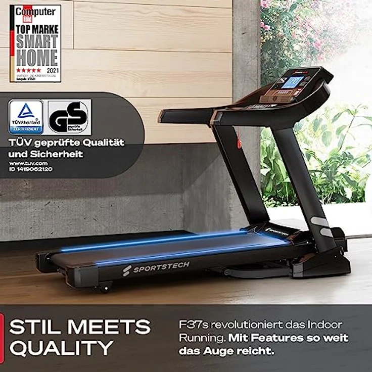 Sportstech F37s Profi Laufband Deutsche Qualitätsmarke- Selbstschmiersystem,APP Kinomap, 7PS bis 20 km/h. Bluetooth MP3, HRC-Klappbar, große Lauffläche, TÜV/GS (F37s) – Bild 4