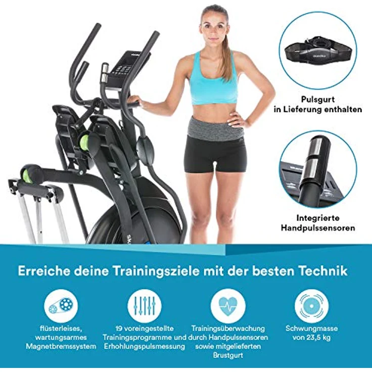 Skandika Crosstrainer CardioCross Carbon Champ Ellipsentrainer mit 24,5kg Schwungmasse, Magnetbremssystem | Multifunktionscomputer, Bluetooth, Kinomap inkl. Bodenschutzmatte | bis 150kg – Bild 3