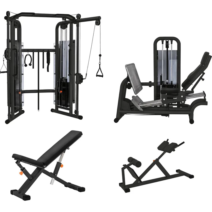 Sport-Thieme Fitnessgeräte-Set "KGG MED", Silber, Medizinisches Kraftstationen-Set mit Trainingsbank, Lumbaltrainer, Universalzugapparat und Funktionsstemme