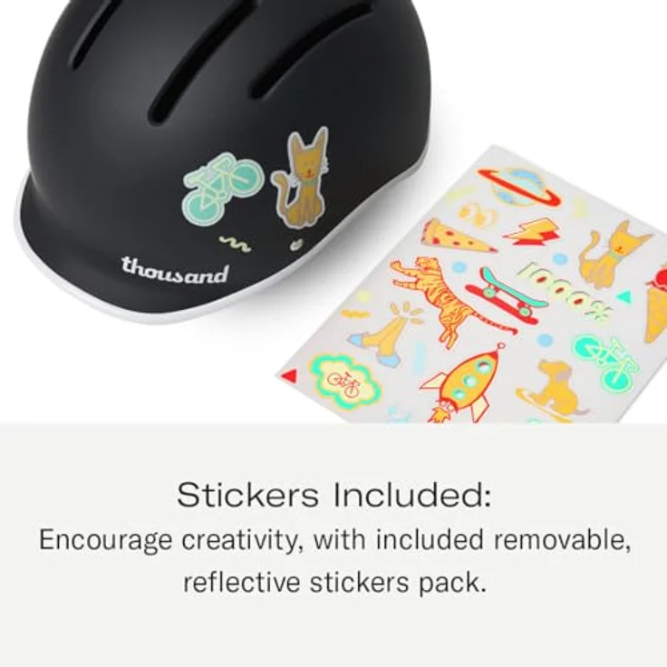 Thousand Kids Fahrradhelm Junior, sicherer Fahrradhelm für Kinder mit Sticker-Pack, Größe 49–53 cm, grau – Bild 2