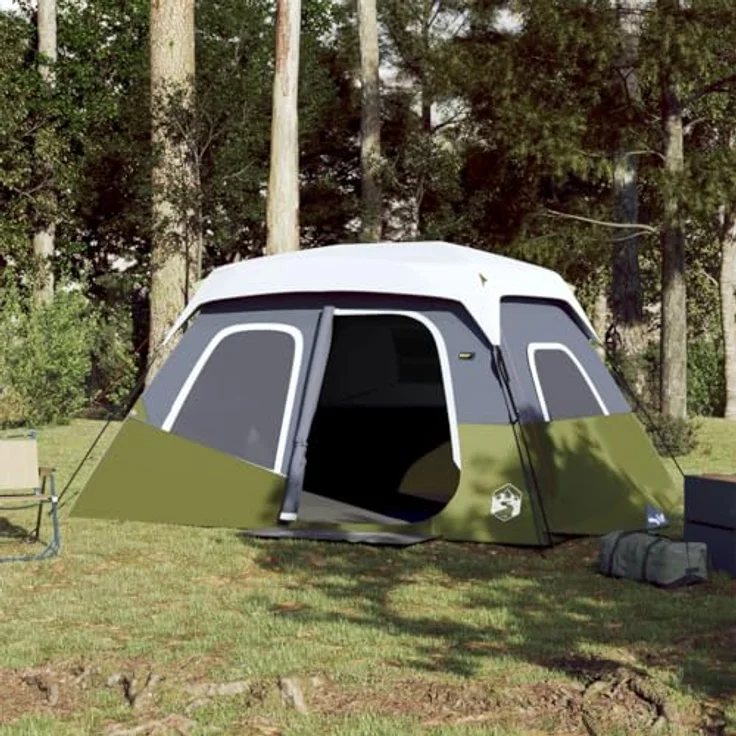 vidaXL Familienzelt, Campingzelt mit LED, Gruppenzelt für 6 Personen Quick Release, Outdoor Zelt mit Abnehmbarem Überzelt, Hellgrün – Bild 2