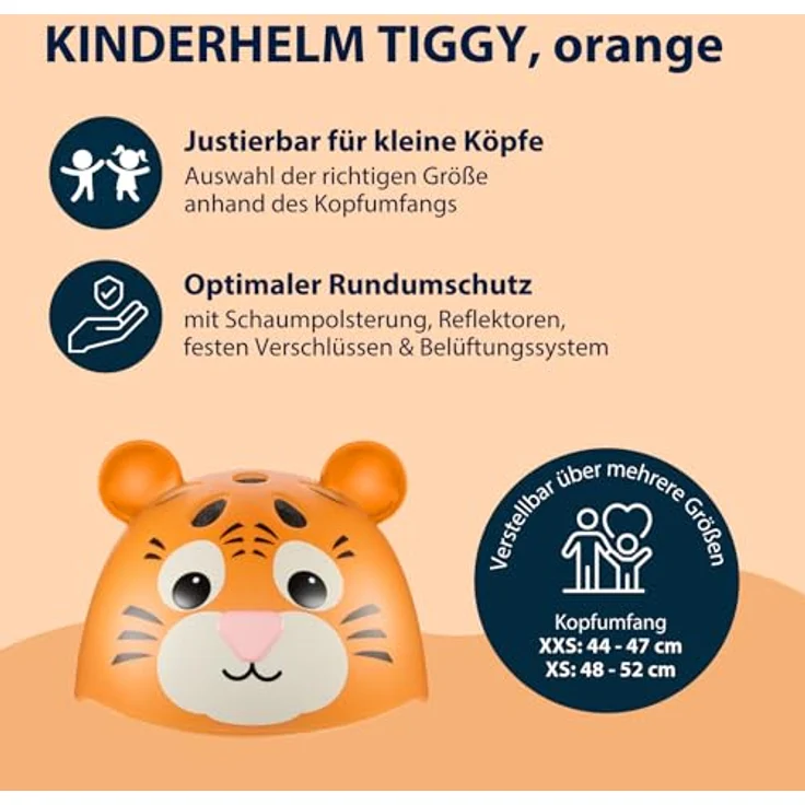 HUDORA Tiggy Kinderhelm, sicherer und bequemer Fahrradhelm in Orange, Größe XS (48-52 cm) für Kinder – Bild 2