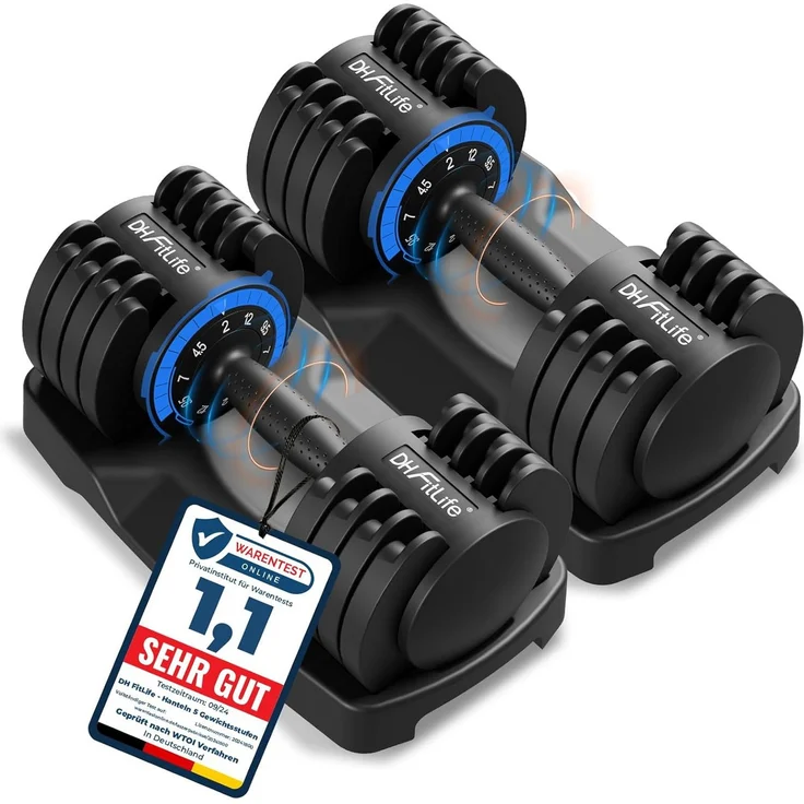 DH FitLife Verstellbare Hanteln, 2er Set (2 bis 12 KG mit 5 Gewichtsstufen), Platzsparendes Kurzhantelset für Heimtraining
