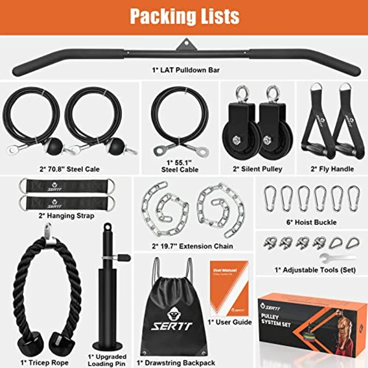 SERTT Seilzug Fitness Premium System Gym, Trainings geräte zuhause Verbesserte Gewicht kabelzug Trainings geräte für Gym LAT Pull Down, Bizeps Curl, Trizeps, Armtraining – Bild 2