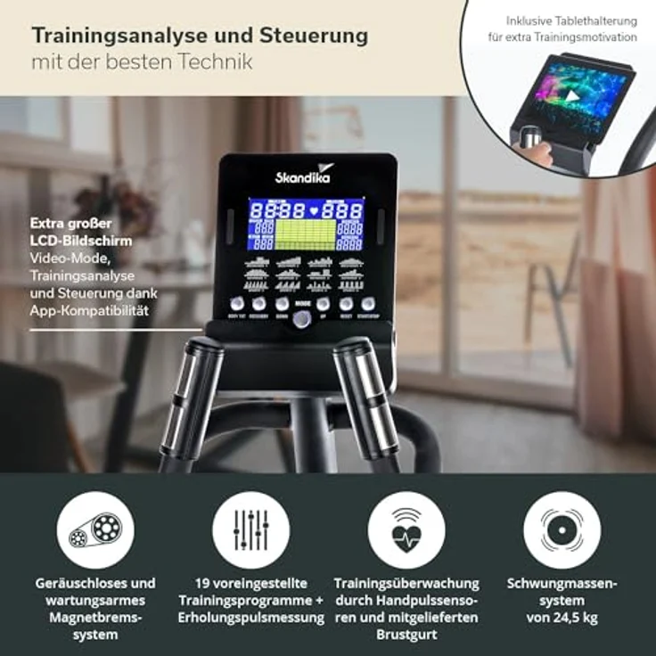 Skandika Crosstrainer CardioCross Carbon Champ Ellipsentrainer mit 24,5kg Schwungmasse, Magnetbremssystem | Multifunktionscomputer, Bluetooth, Tablet-Halterung, Kinomap | bis 150kg – Bild 3