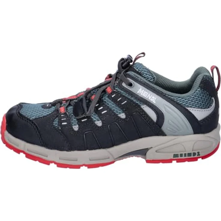 Meindl Outdoorschuh, Wanderschuh aus Velour und Mesh, Farbe asphalt | red – Bild 2