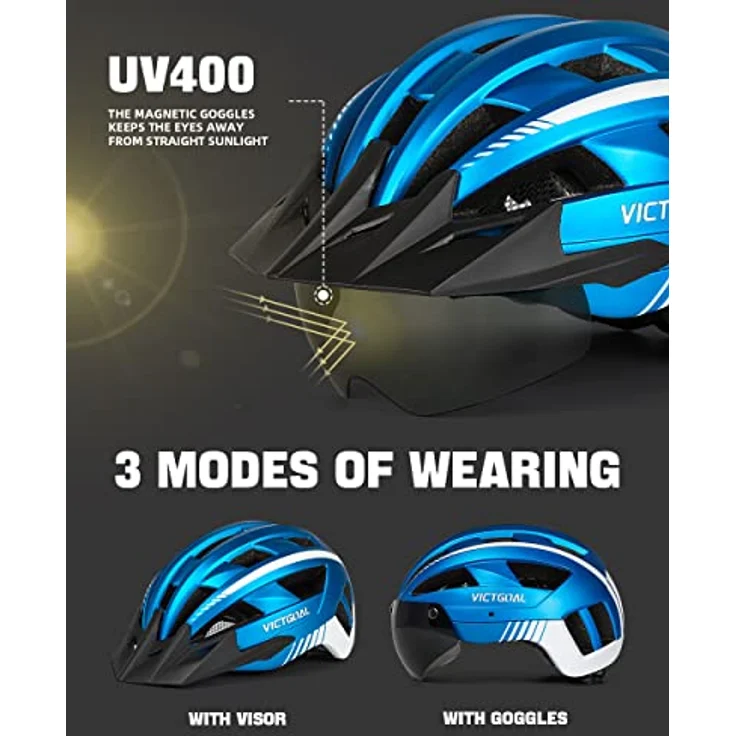 Victgoal VICTGOAL Fahrradhelm MTB mit Abnehmbarer Magnetbrille, Atmungsaktiv mit 21 Belüftungskanälen, Einstellbar (L: 57-61cm, Metalblau) – Bild 2