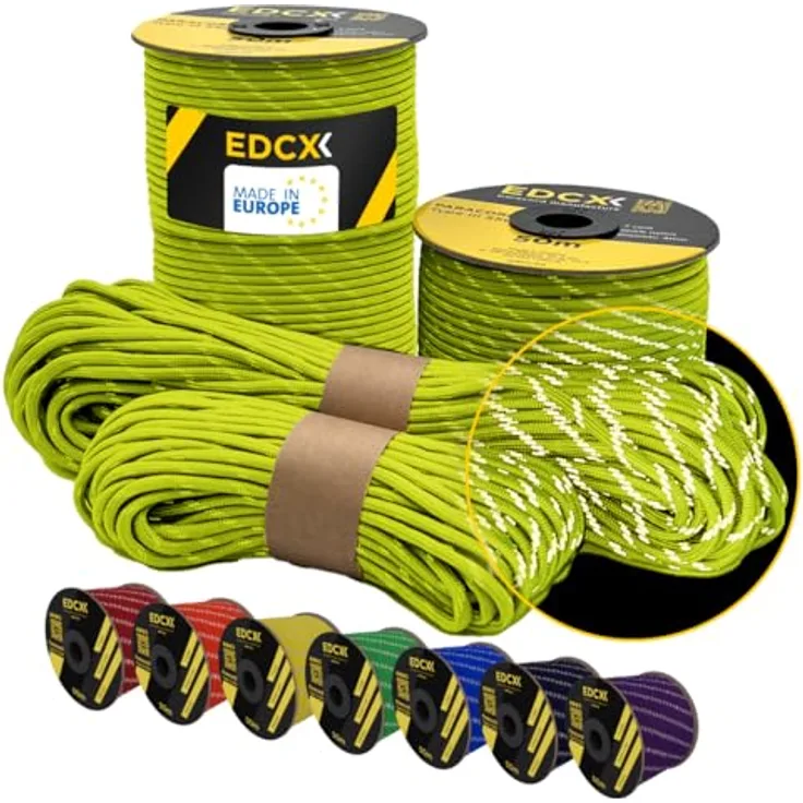 EdcX Paracord 550 Typ III 4 mm, 7 Kern-Stränge, 100% Nylon, reißfest bis 250 kg, in 35 Farben, 10/15/30/50/100/300 m - Survival-Seil, Fallschirmschnur, Zeltleine | Made in EU