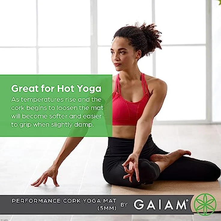 Gaiam Kork-Yogamatte, natürliche Oberseite mit ungiftiger Gummi-Rückseite, schweiß- und geruchsresistent, ideal für Hot Yoga und Pilates, 162 cm x 61 cm x 5 mm – Bild 4