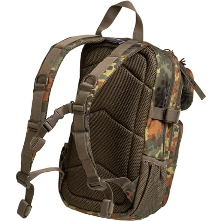 Mil-Tec US Assault Pack Kinderrucksack (14l) • Taktischer Rucksack mit 2 großen Fächern und 2 Fronttaschen • Verstellbare Schulter- und Brustgurte • Farbe: Flecktarn – Bild 3