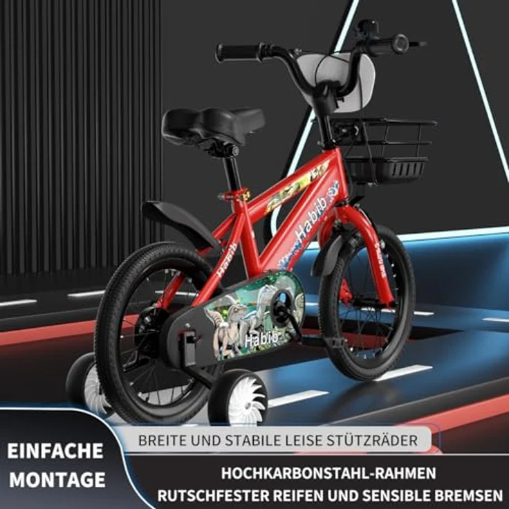 Habib Gruppe Dino-Fahrrad, Kinderfahrrad im Dinosaurier-Design mit 6-teiligem Schutz-Set, höhenverstellbar, bis 140 cm – Bild 3