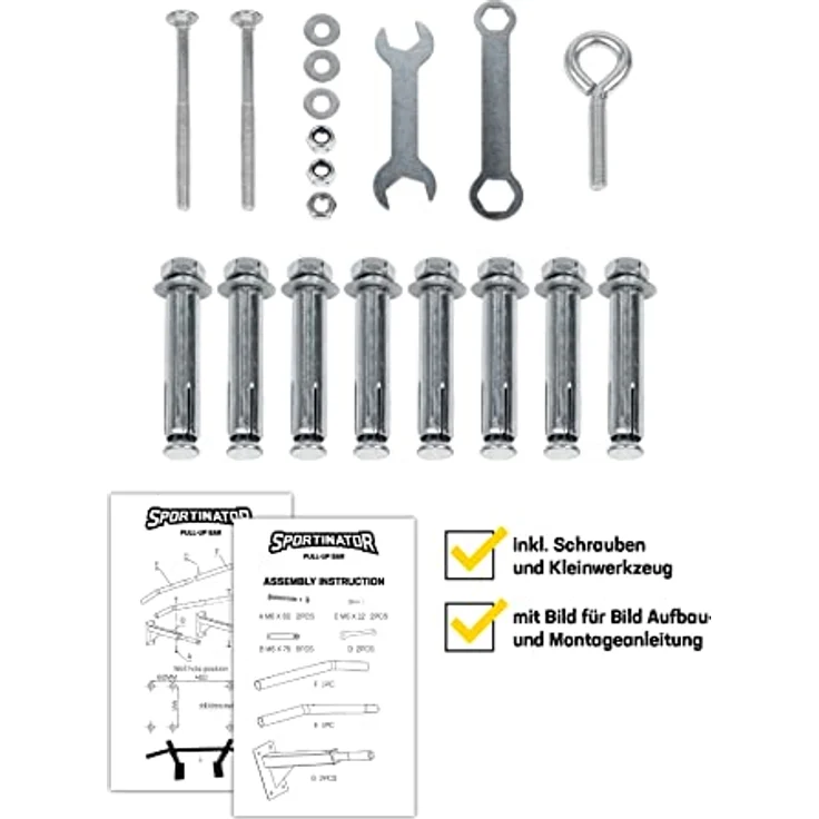 SPORTINATOR Klimmzugstange inkl. Zubehör schwarz zur Wandmontage, Pull Up Bar fürs Homegym, für diverse Kraftsport Übungen geeignet, hochwertiger Edelstahl, Unisex, belastbar bis zu 150 Kg – Bild 5