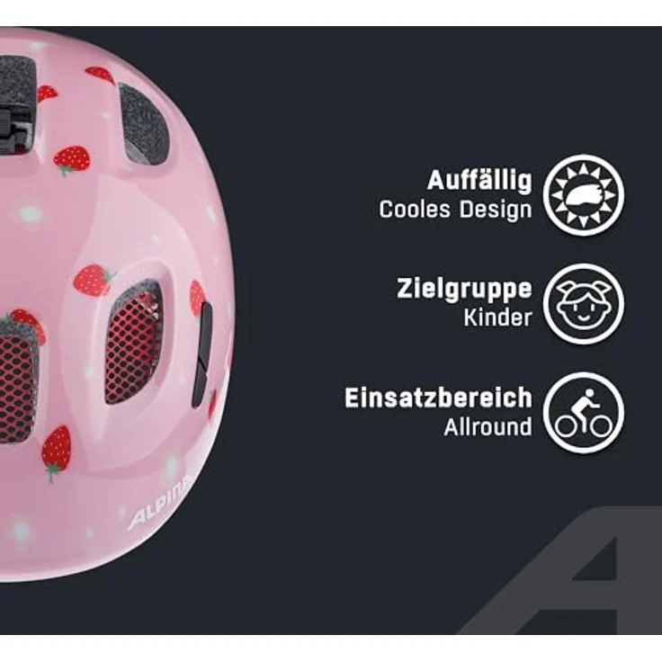ALPINA Ximo Fahrradhelm für Kinder, leicht und bruchfest, 360°-Fitsystem, Strawberry Gloss, Größe 45-49 – Bild 3