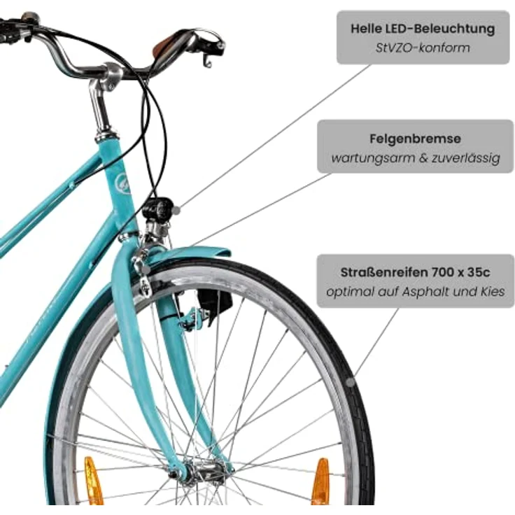 Galano Florenz Damenfahrrad Retro 28 Zoll für Damen ab 155 cm Vintage Komfort Fahrrad Hollandrad mit Licht 6 Gang Schaltung Citybike Trekkingrad 700c, himmelblau – Bild 3