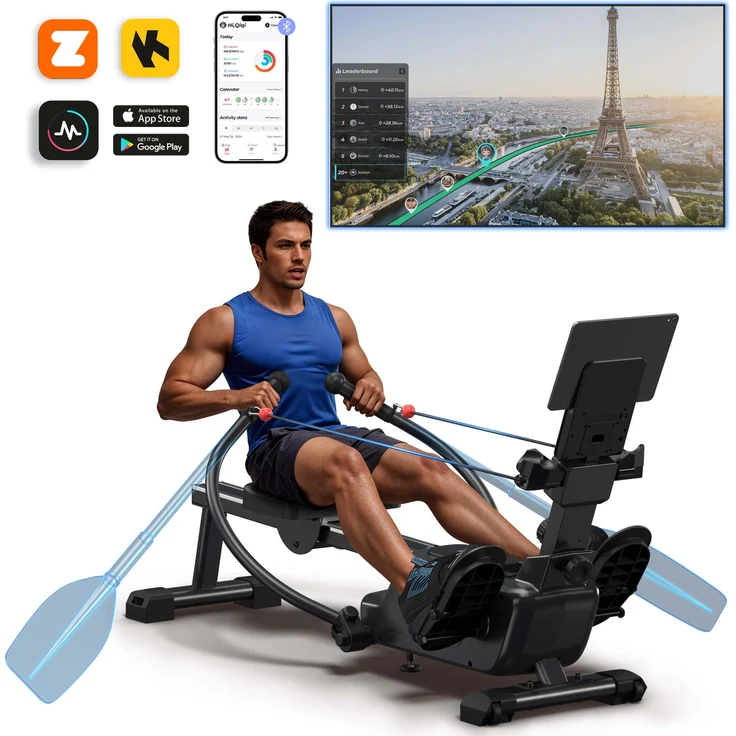 Merach Magnetisches Rudergerät 2025, 36 kg Widerstand, 7 Modi, ergonomischer Sitz, LCD, Bluetooth & Kinomap, leise, bis 158 kg