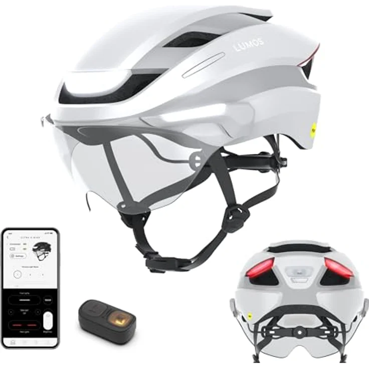 Lumen Labs Lumos Ultra E-Bike MIPS, Fahrradhelm mit integrierter COB-LED-Beleuchtung, Blinkern und 2-stufig schwenkbarem Visier, Lunar white M/L – Bild 1