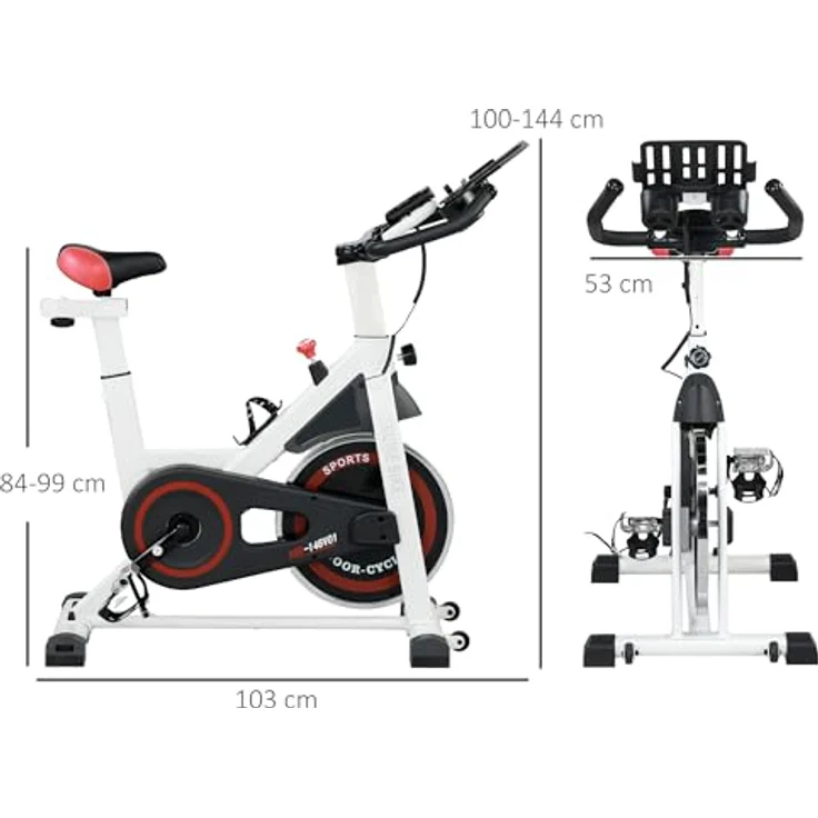 HOMCOM Heimtrainer Fahrrad Hometrainer Fahrrad mit LCD-Display, verstellbarem Sitz, Rollen, Indoor Fitnessbike mit Becherhalter für Zuhause, Stahl, weiß – Bild 5