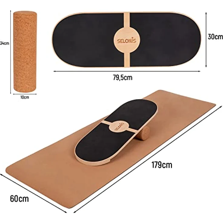 Selonis Balance Board Aus Holz Für Erwachsene Und Kinder Koordinationstraining Balancebrett Physiotherapie Skateboard Surfbrett Surf Sport Fitness Crossfit Yoga - Mit Matte Und Ohne Matte Erhältlich – Bild 2