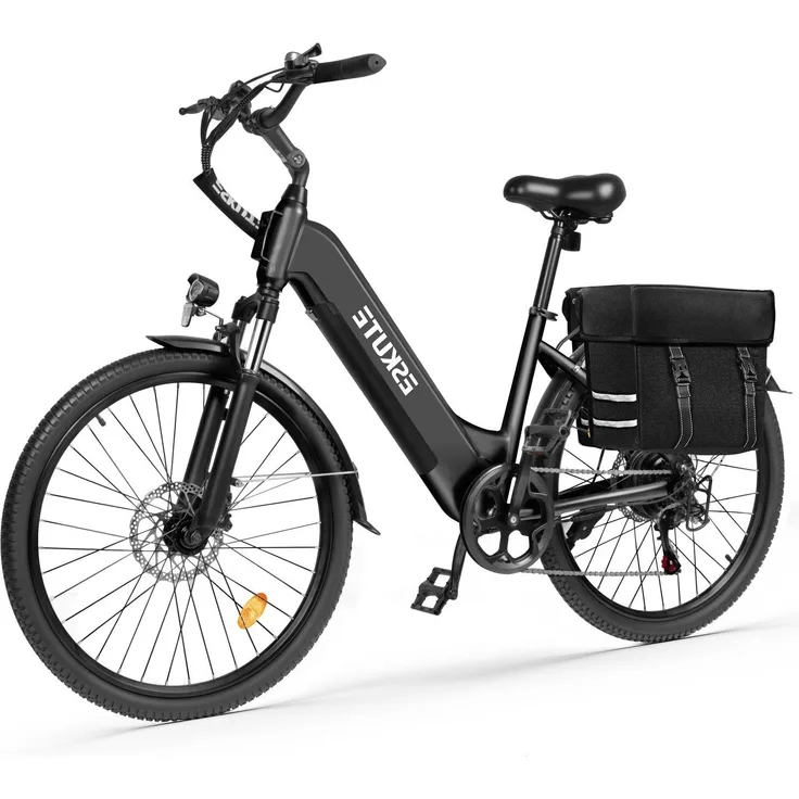 ESKUTE C202 Elektrofahrrad 250W, 48V 17.5Ah, 26" mit 7-Gang-Schaltung und mechanischen Scheibenbremsen, Schwarz