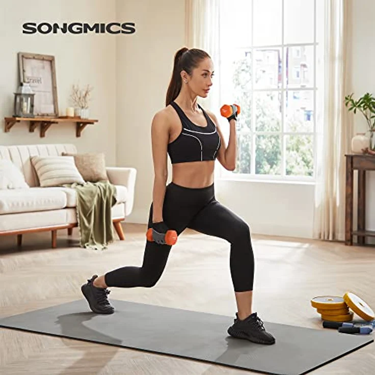 SONGMICS Hanteln 2er Set, 2 x 1,5 kg, mit matter Beschichtung aus Neopren, rutschfest, Krafttraining, zu Hause, orange SYL63OG – Bild 2