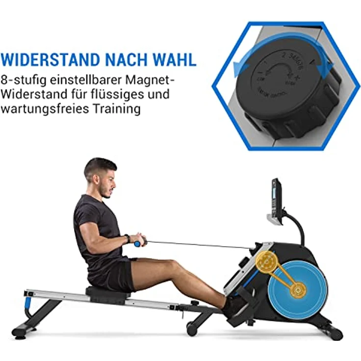 Capital Sports Rudergerät für Zuhause, Kompakter Rowshaper, Rudergerät Klappbar mit 8 Stufen, LCD-Monitor, Bodenrollen, Row Shaper mit Magnetwiderstand, Cardio-Rudergeräte, Fitnessgeräte für Zuhause – Bild 5