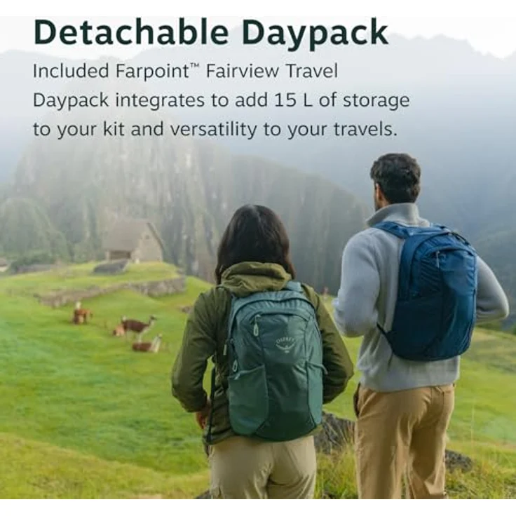 Osprey Farpoint 70 Black, leichter Wanderrucksack mit abnehmbarem Tagesrucksack und verstaubaren Tragegurten – Bild 3