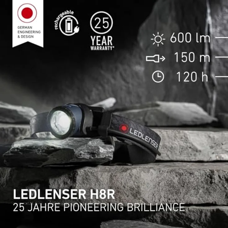 Ledlenser H8R LED Stirnlampe 25th Anniversary, 600 lm, USB-C, 2× 18650 Akku, rotes Sicherheitslicht, IP54, bis zu 120 Std Laufzeit – Bild 2