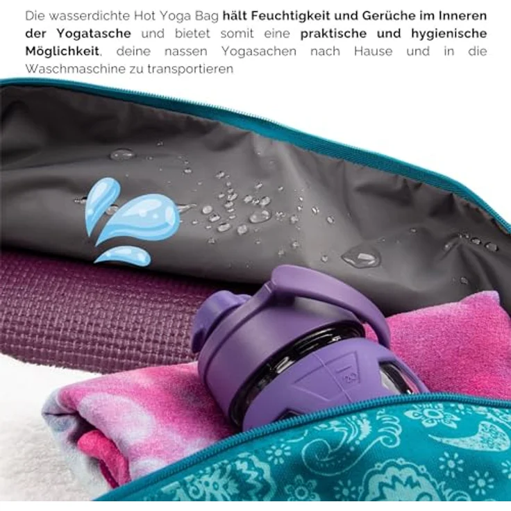 Bodhi Hot Yoga Bag | Maharaja Collection | Yogatasche aus Baumwolle mit wasserfestem Innenfutter | Große Yogamattentasche | Tasche für Yogamatte und Zubehör | Paisley/Petrol – Bild 4
