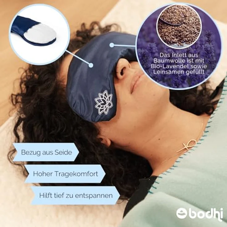 Bodhi Weiches Augenkissen mit Lavendel-Leinsamen-Füllung | Augenmaske für Yoga, Entspannung & Meditation | Bezug aus Mako-Satin oder Seide | Wellness für Zuhause (aus Seide/in dunkelblau) – Bild 5