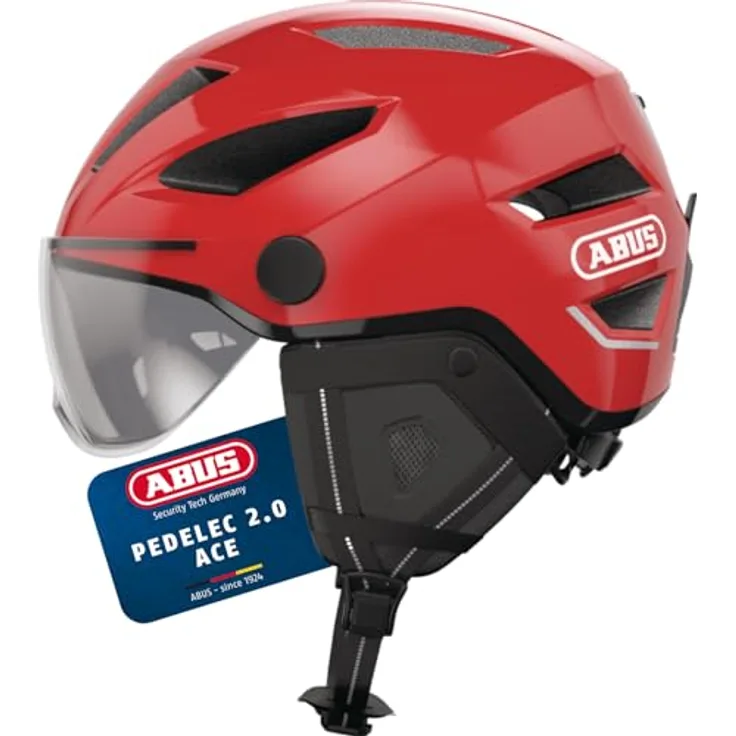 Abus Pedelec 2.0 Ace, Velohelm mit integrierter Regenhaube und aufladbarem Licht, 51 - 55 cm