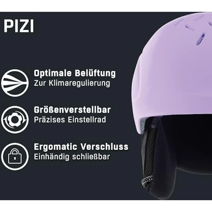 ALPINA PIZI, Leichter bruchfester Kinder-Skihelm mit abnehmbaren Ohrenpolstern und integriertem Nackenwärmer, Lilac matt, M (51-55 cm) – Bild 2