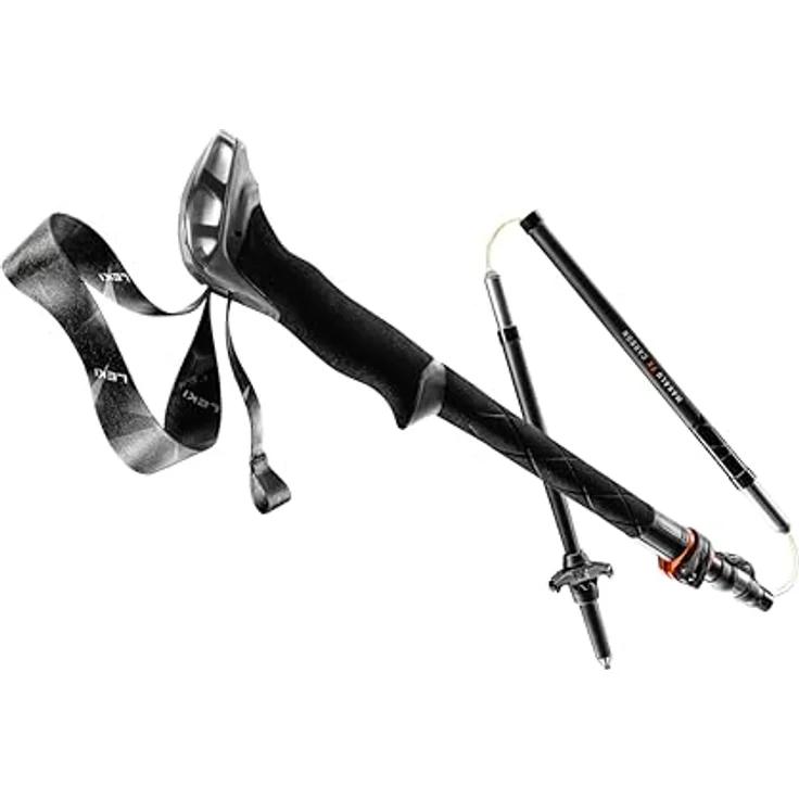LEKI Makalu FX Carbon Wanderstöcke, 4-teilig faltbar, verstellbar, 110-130cm, Black-orange-naturalcarbon – Bild 4