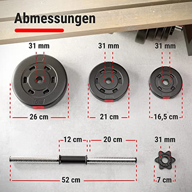 Hop-Sport Kurzhanteln 2er Set - Hanteln Set - Gewichte 20kg / 40kg - Hantelstange 30mm mit Sternverschlüssen, gerändelt (2 x 20 kg) – Bild 3