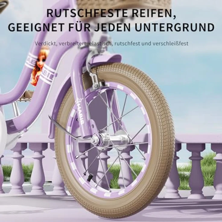 Habib Gruppe Kinderfahrrad Mädchenfahrrad mit 6-teiligem Schutz-Set, dualem Bremssystem und höhenverstellbarem Sattel, 3-8 Jahre – Bild 4