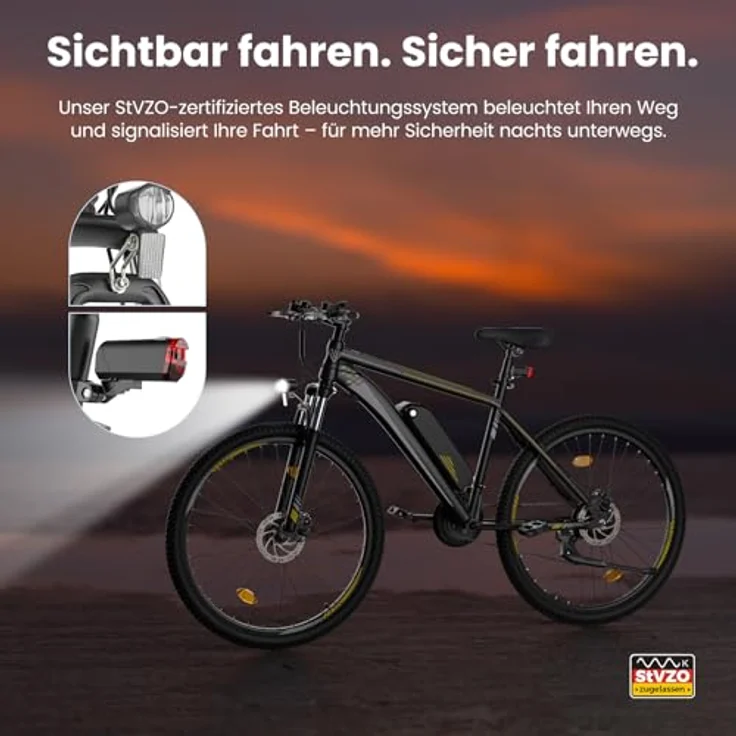Touroll Foride Vedal 1 E-Bike, 26 Zoll, 250W, 468Wh, Shimano 21-Gang, 65 km Reichweite, IPX4, Schwarz – Bild 7