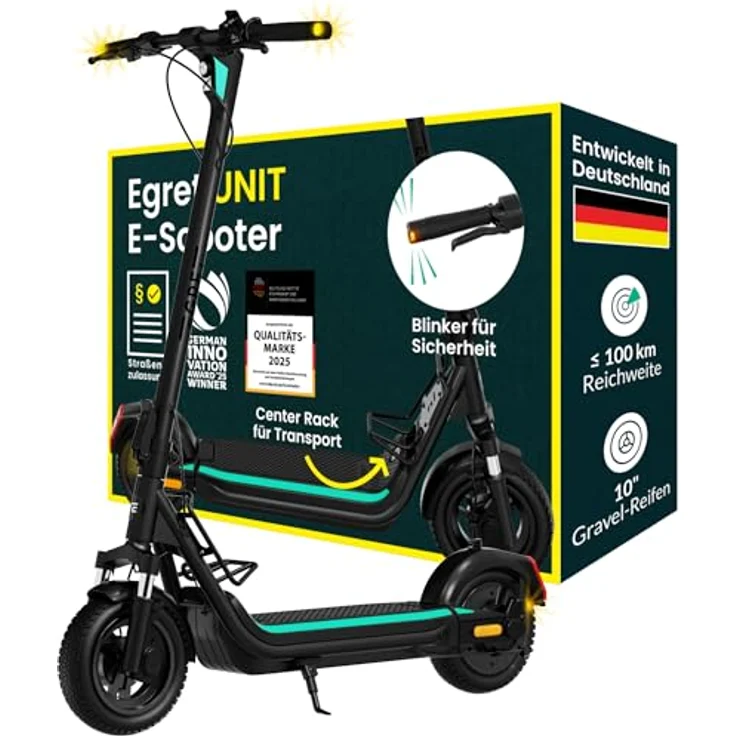 Egret Unit E-Scooter mit Straßenzulassung (ABE), 1890W, 100 km Reichweite, 2x Federung, Gepäckträger, 130 kg Traglast, 10" Luftreifen, App – Bild 1