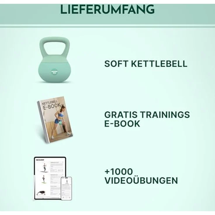 NEOLYMP Soft Kettlebell 2-12 kg, bodenschonende & leise Kugelhantel mit Eisensandfüllung und ergonomischem Softgriff – Bild 2