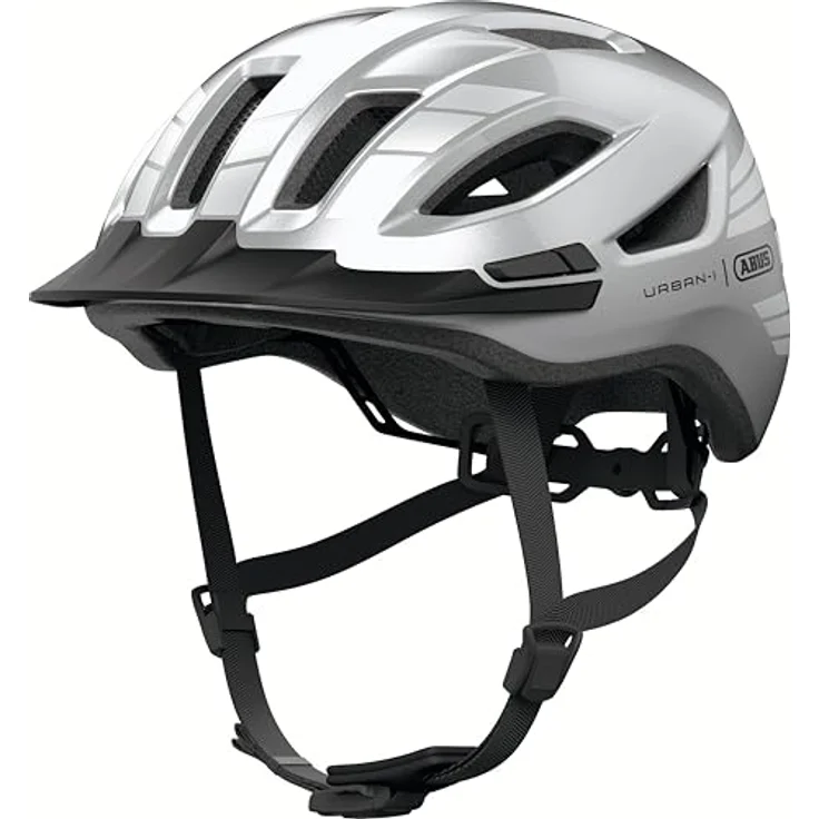 ABUS Stadthelm Urban-I 4.0 LR, Fahrradhelm mit Zopf-Öffnung, Schirm und magnetischem Verschluss, light ready für Rücklicht-Nachrüstung, Größe M, silber – Bild 4