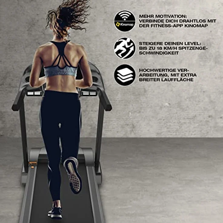 FitEngine Laufband RACE18 | Profi Laufband extra leise 8 Zonen Dämpfung | bis 150 kg Traglast | 15% automatische Steigung, Klappbar | 7 PS bis zu 18 km/h | großes Display, Lautsprecher & Bluetooth - Preisvergleich – Bild 5