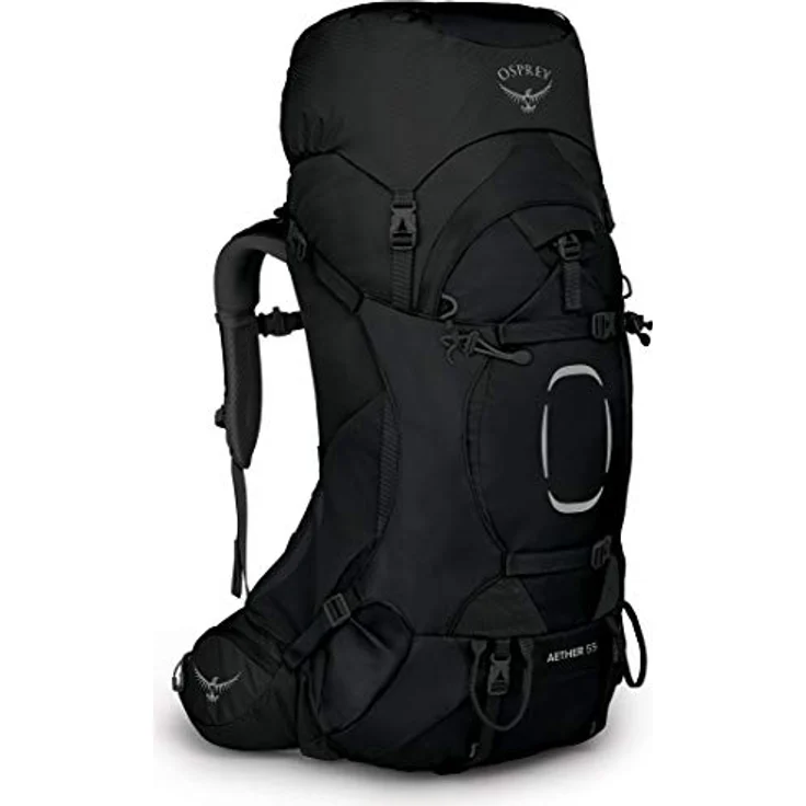 Osprey Aether 55 Trekkingrucksack für Männer Black - L/XL, PFC-freie DWR-Beschichtung, verstellbare AirScape Rückenplatte, integrierte Regenhülle – Bild 1
