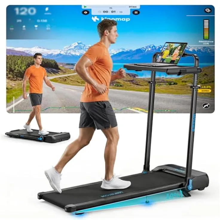 Riksion Laufband Klappbar mit Neigung bis 14 km/h, höhenverstellbare Workstation mit LED-Anzeige, Fernbedienung und App-Steuerung, 100 x 40 cm Walking Pad für Zuhause und Büro