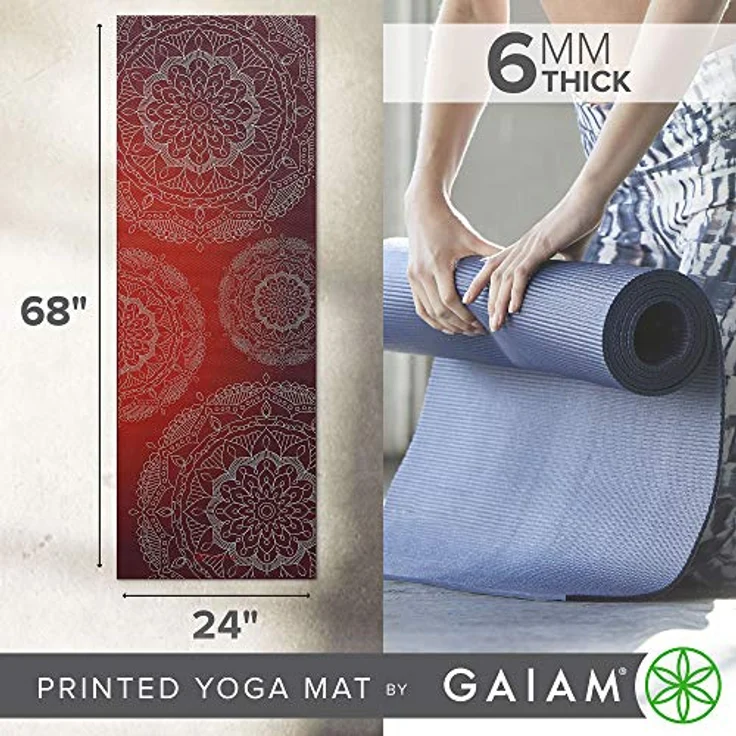 Gaiam Yoga Mat Premium Print, Extra Dicke Rutschfeste Fitnessmatte für Yoga und Pilates, Metallic Sunset, 6mm – Bild 3