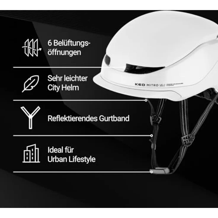 KED Mitro UE-Kollektion 25/26, Urban Fahrradhelm mit MIPS, BOA-Verstellsystem & 180 Grad LED-Sicherheitslicht, Light Grey Matt, Größe 52-58 (M) – Bild 2