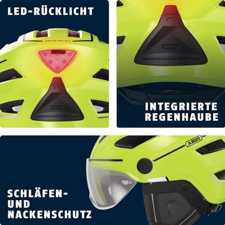 ABUS Stadthelm Pedelec 2.0 ACE - Fahrradhelm mit Rücklicht, Visier, Regenhaube, Ohrenschutz - Weiß Glänzend, Größe S – Bild 3