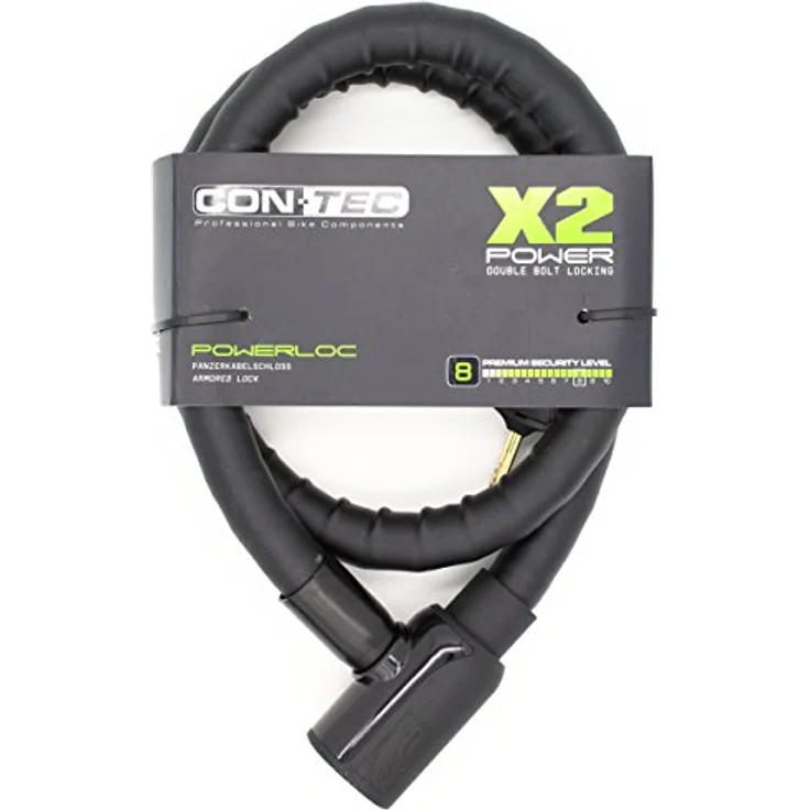 CONTEC Powerloc Fahrradschloss, 120 cm lang, Ø 25 mm, schwarz, Sicherheitsstufe 8, hochflexibles Stahlkabel mit Vinylbeschichtung – Bild 1