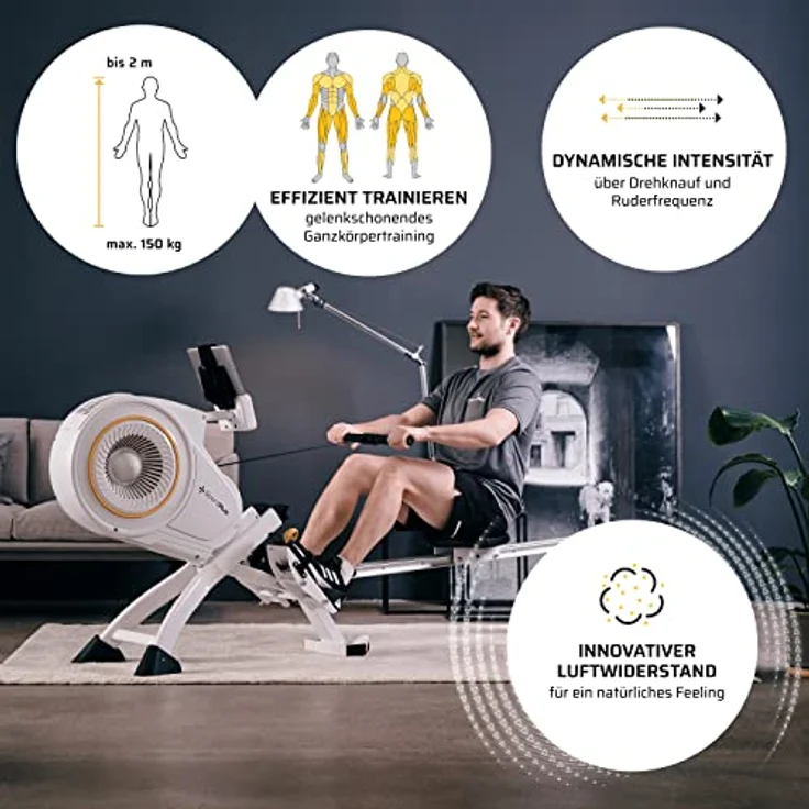SportPlus | Rudergerät für zuhause mit Luftwiderstand (8 Stufen), App-Kompatibilität, leise & flüssig trainieren, Sicherheit geprüft bis 150 kg – Bild 3