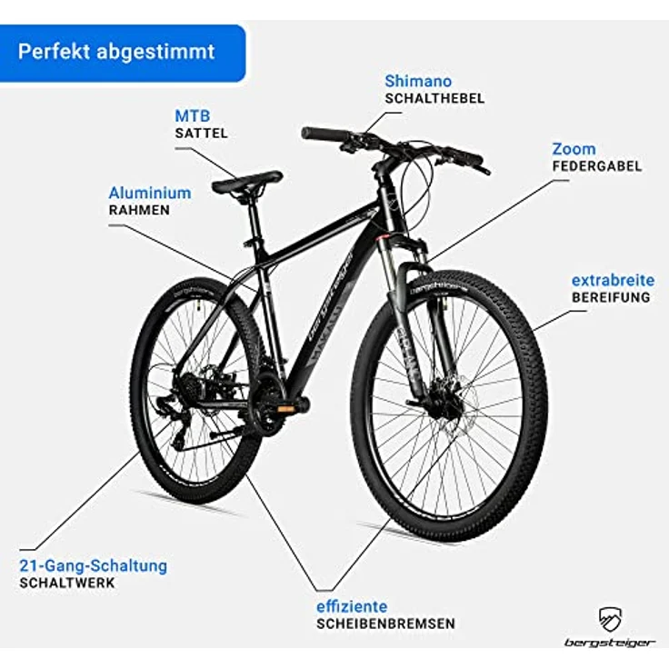 Bergsteiger Makalu 29 Zoll Mountainbike, Aluminium, 21 Gang-Schaltung, Scheibenbremsen, Hardtail, geeignet ab 160 cm, Jungen-Fahrrad & Herren-Fahrrad – Bild 5