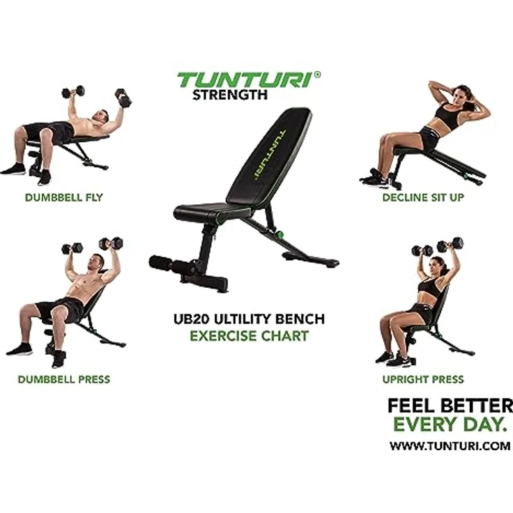 Tunturi Hantelbank UB20, verstellbare Fitnessbank, negativ Winkel, Bauchbrett – Bild 3