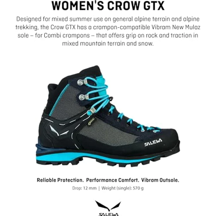 Salewa Crow GTX, Damen Wanderschuhe, wasserdicht, atmungsaktiv, steigeisenkompatibel, Größe 38.5, Blau – Bild 2