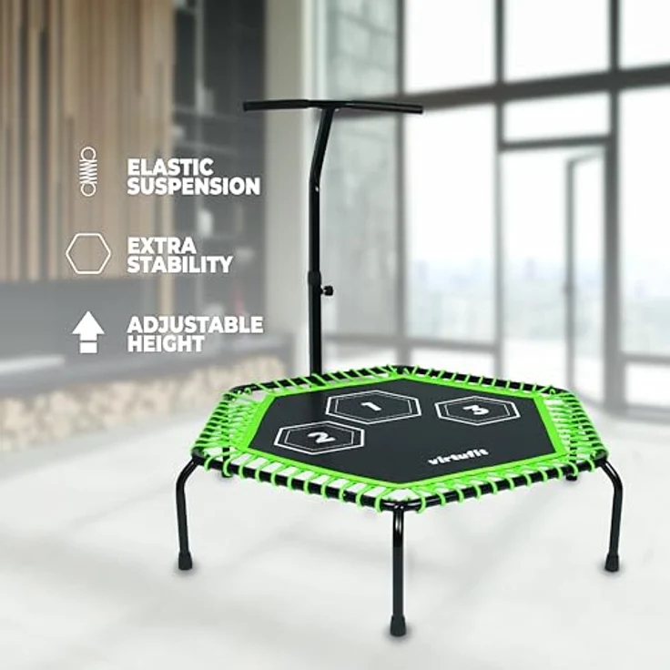 VirtuFit Fitness Trampolin Pro, mit verstellbarem Griff, schwarz, 115 cm, belastbar bis 150 kg, schonend für Gelenke – Bild 4